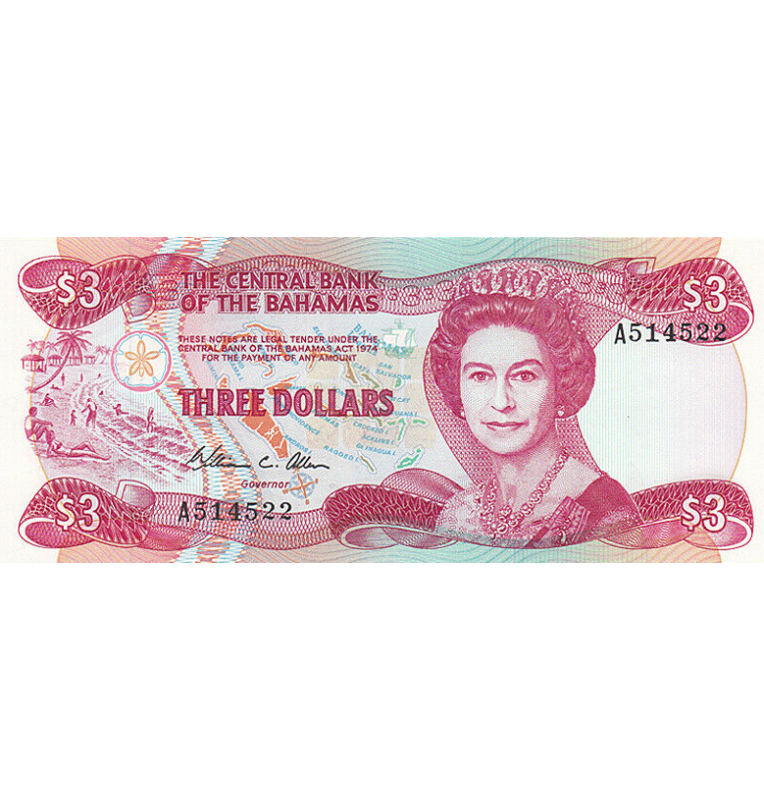Bahamas 3 Dólares 1984 ND Pick 44a